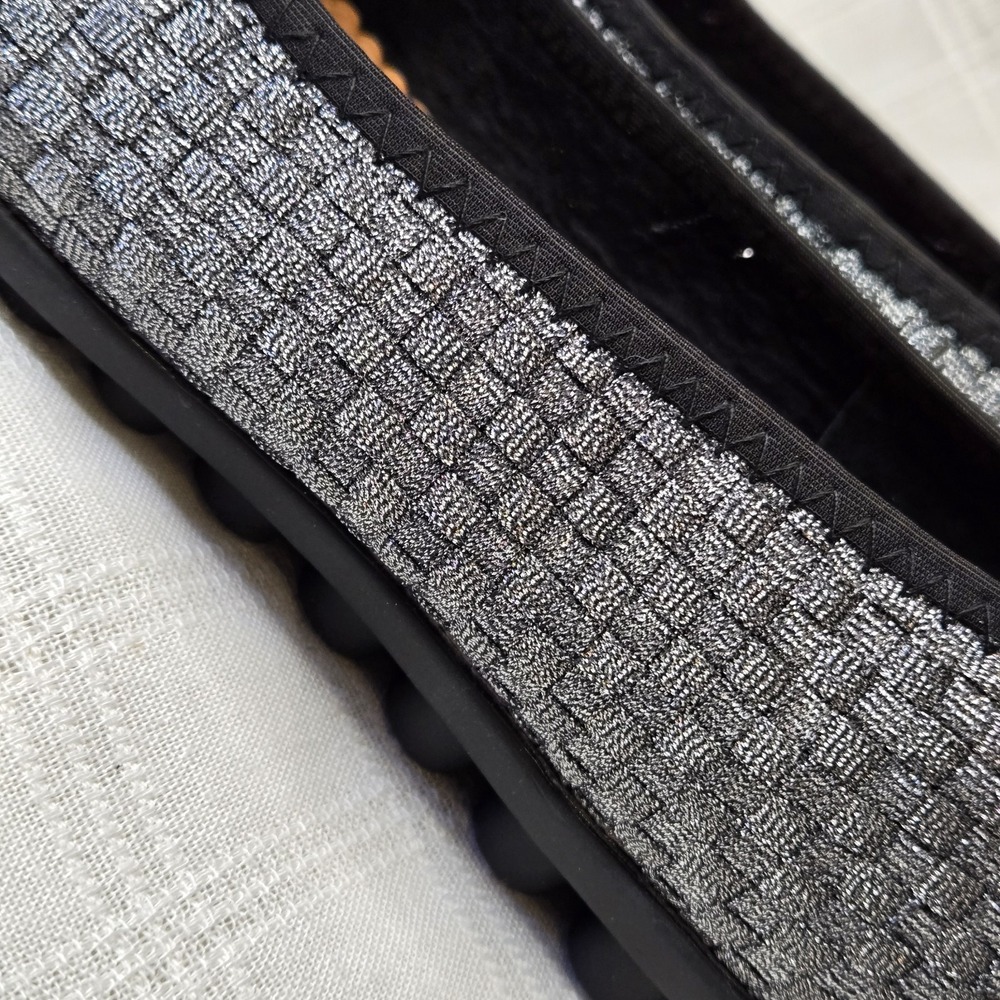 NWOB Bernie Mev Womens Black Silver Metallic Slip On Ballet Flats Size 37 Cute! - Picture 9 of 12